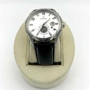 Festina F16486/1 Retro Men’s Watch White Dial Black Leather Strap New Battery